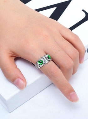 D新款网红复古猫头鹰戒指嘻哈雕