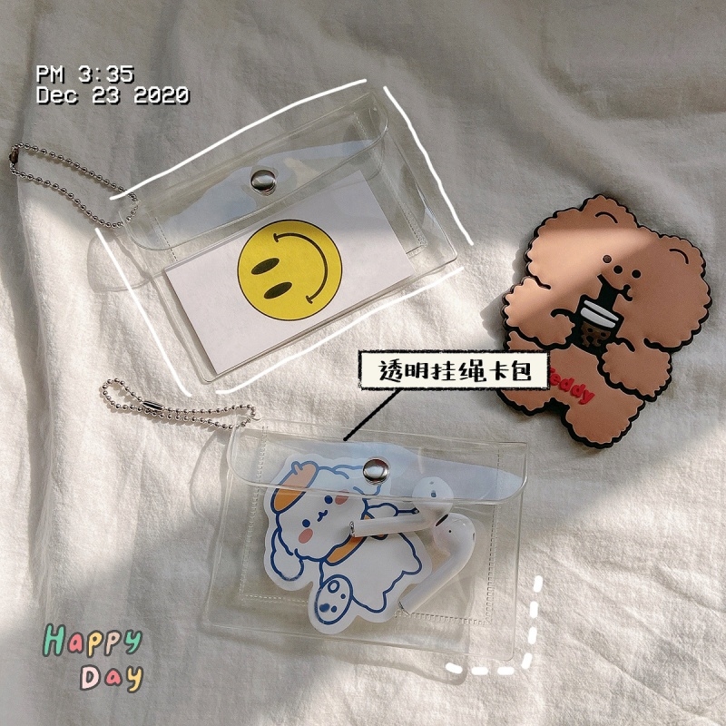 pvcins可爱化妆品学生多夹挂链收纳袋随身耳饰按扣 - 图3