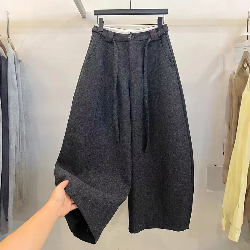 欧货高腰显瘦毛呢直筒休闲裤女秋冬新款宽松简约百搭阔腿九分裤,淘宝优惠券,粉丝福利购,淘宝优惠卷