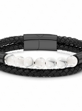 高级感小众设计皮绳手链拼接混搭珠子手串男女冷淡风白松石礼物潮