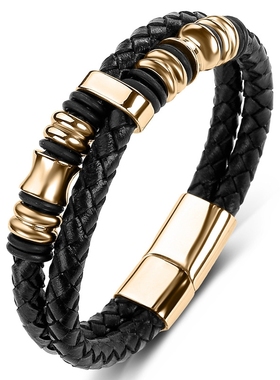 潮牌男钛钢红绳转运手链皮质