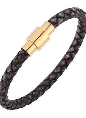 潮牌男钛钢红色本命手链皮质