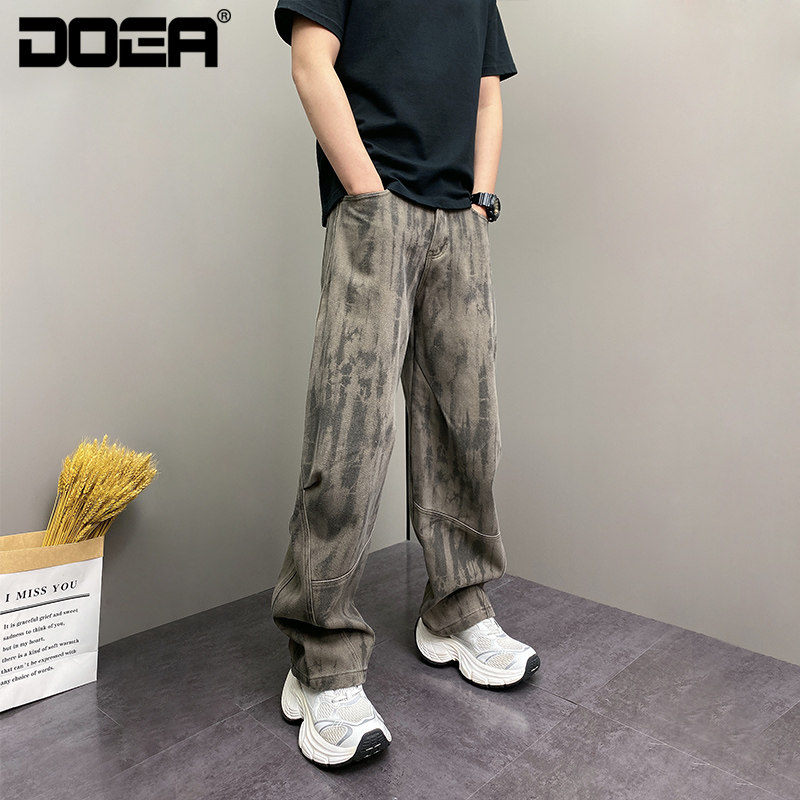 2025秋冬加绒加厚宽松弯刀裤男微阔直筒裤子痞帅垂感流行水洗裤子,淘宝优惠券,粉丝福利购,淘宝优惠卷