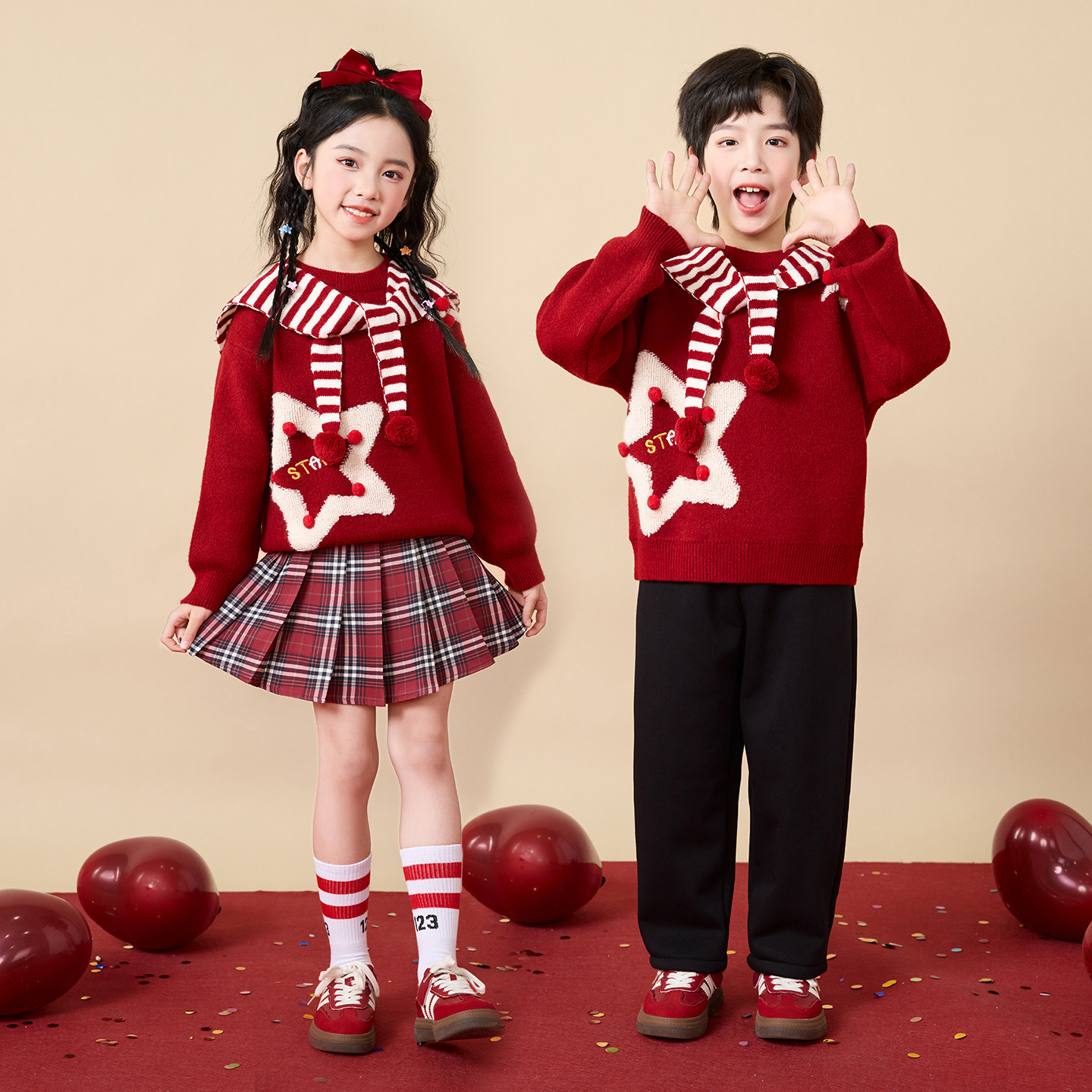 元旦儿童演出服合唱服表演服拜年服幼儿园小学生毛衣啦啦队亲子装,淘宝优惠券,粉丝福利购,淘宝优惠卷