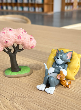 日系樱花树猫和老鼠汽车中控台车载摆件汤姆杰瑞可爱桌面装饰品