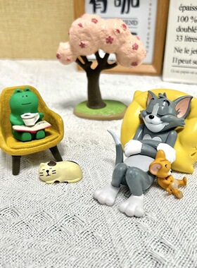 日系樱花树 猫和老鼠汽车车载摆件汤姆杰瑞车内装饰可爱桌面手办