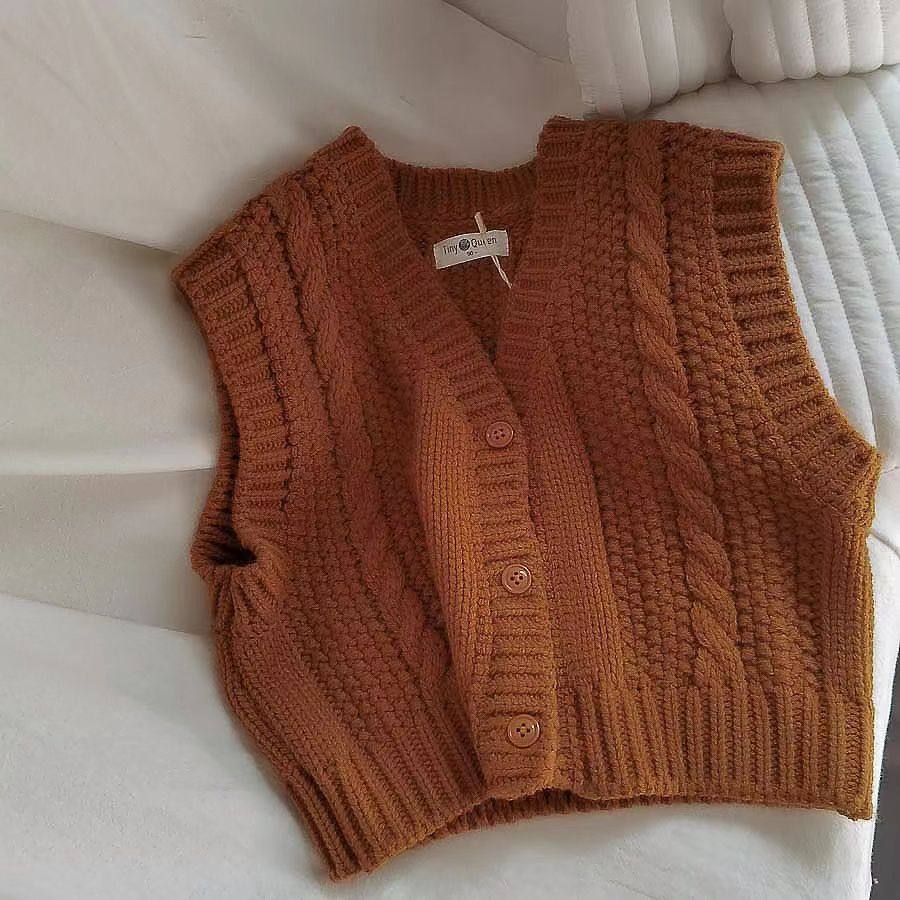 儿童针织马甲春秋复古文艺男女童V领麻花马甲针织开衫背心外套,淘宝优惠券,粉丝福利购,淘宝优惠卷