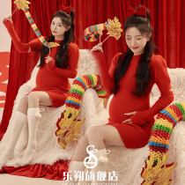 New Dragon Year Themed Movie photo costumes New Years Happy New Year Festive Wind Red Knit Dress Surrogacy Mommy at home