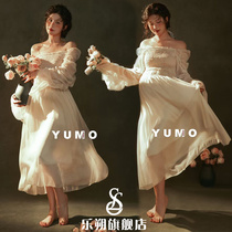 New Movie House Pregnant Woman Photo Clothing Law Style Retro Oil Painting Wind Even Dress Sweetness Pregnant Woman Writing True Photographic Clothing