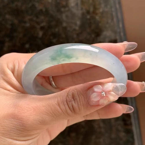 嘉豪翡翠臻选海外购缅甸天然缅甸翡翠飘花女款翡翠镯子手镯 - 图2