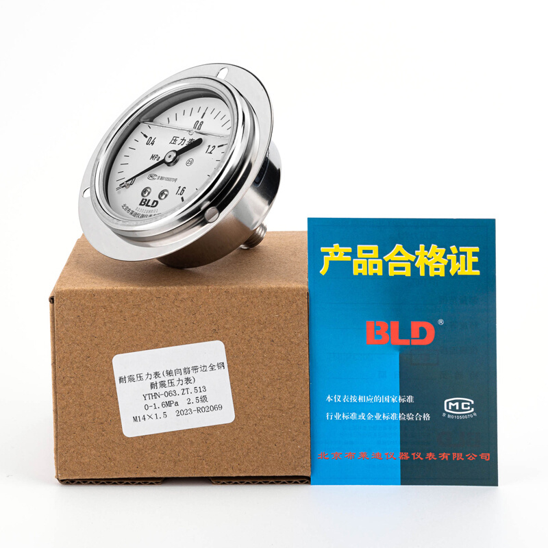 BLD YTHN-063.ZT轴向前带边全不锈钢耐震压力表抗震2.5