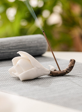 栀子花香插陶瓷线香香座笔架德化白瓷茶具茶道配件茶台茶桌小摆件