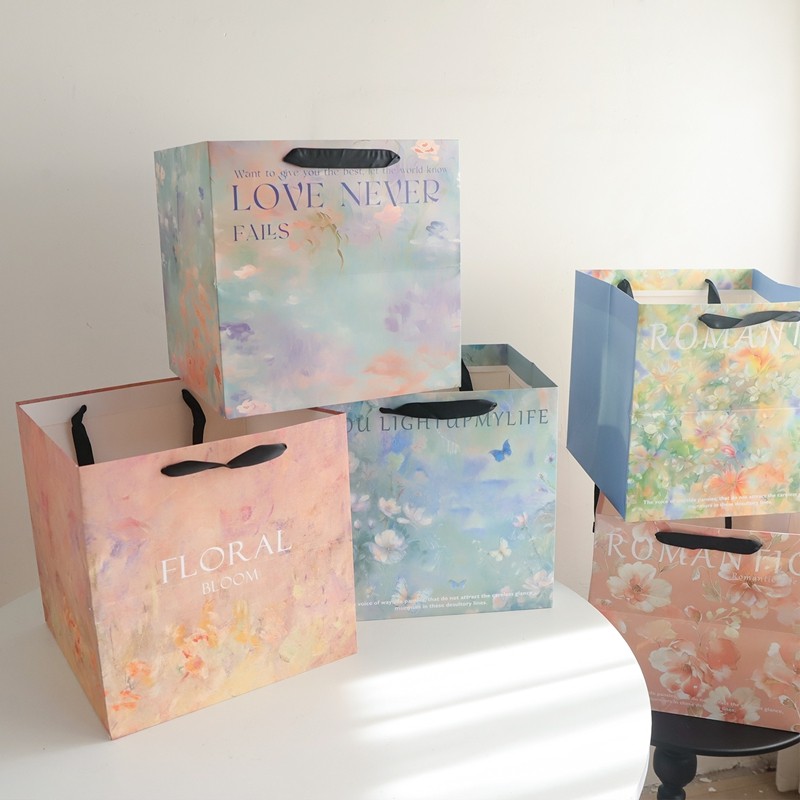 卓兰鲜花手提袋油画风手拎袋加厚大尺寸纸袋花束打包手工diy材料,淘宝优惠券,粉丝福利购,淘宝优惠卷