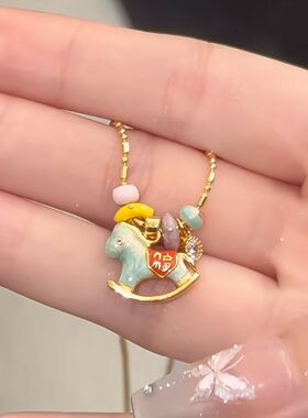 2025爆款马上有福锁骨链彩色多巴胺卡通童趣长颈链新款轻奢颈链