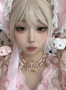「粉黛心漪」超闪粉色串珠爱心流苏项链甜美复古Lolita手作项链女