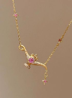 “甜心教主”拉丝工艺粉爱心阿拉丁神灯吊坠项链女送女友节日礼物