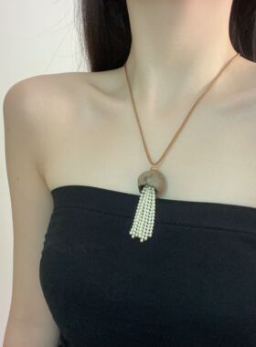 原创设计水母珍珠流苏抽拉绳项链时尚简约优雅气质轻奢毛衣链女