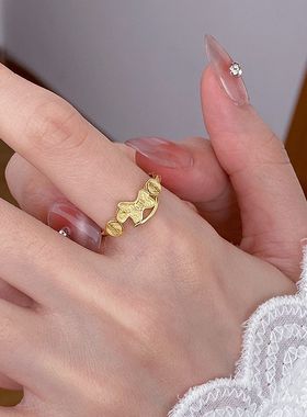 马上有钱铜钱戒指女感轻奢百搭气质本命年小木马指环