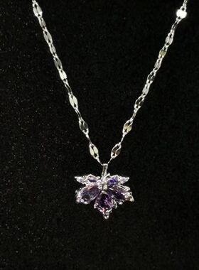 Vintage古着Purple MapleLeaf紫熠枫叶吊坠项链ins小众秋季锁骨链