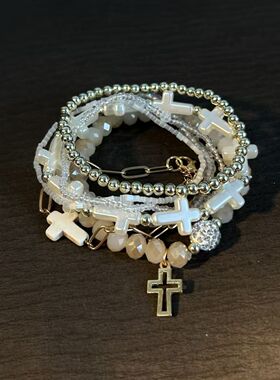 Vintage古着配饰 RosyCross手链 金色串珠小众叠戴链复古古著饰品