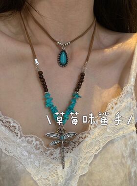 原创设计松石蜻蜓叠戴项链