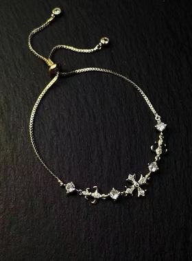 Vintage古着StarCross复古鸢尾花手链闪耀心迹调节女生手饰