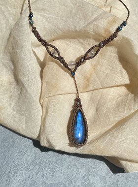 百搭清冷复古蓝色水滴吊坠女款项链气质精致毛衣高级锁骨颈链百搭
