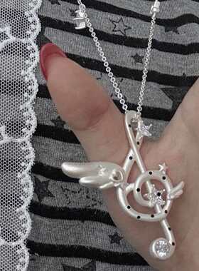 原创翅膀天使波点小众音符高级亚文化项链甜酷款清冷项链配饰