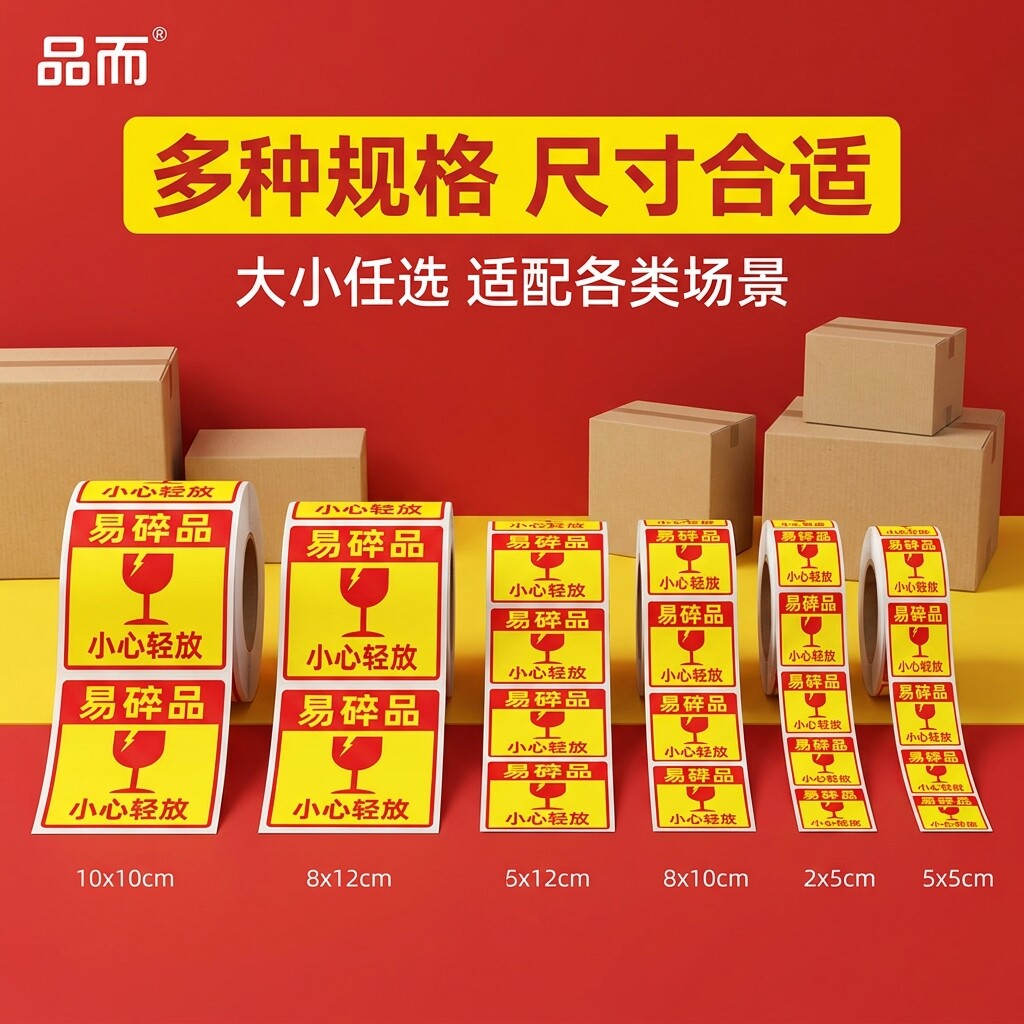 励荐易碎品标签贴快递小心轻放物流包装中英文危险标识牌警示生鲜冷藏防摔防拆不干胶标签贴纸外箱易碎贴标签