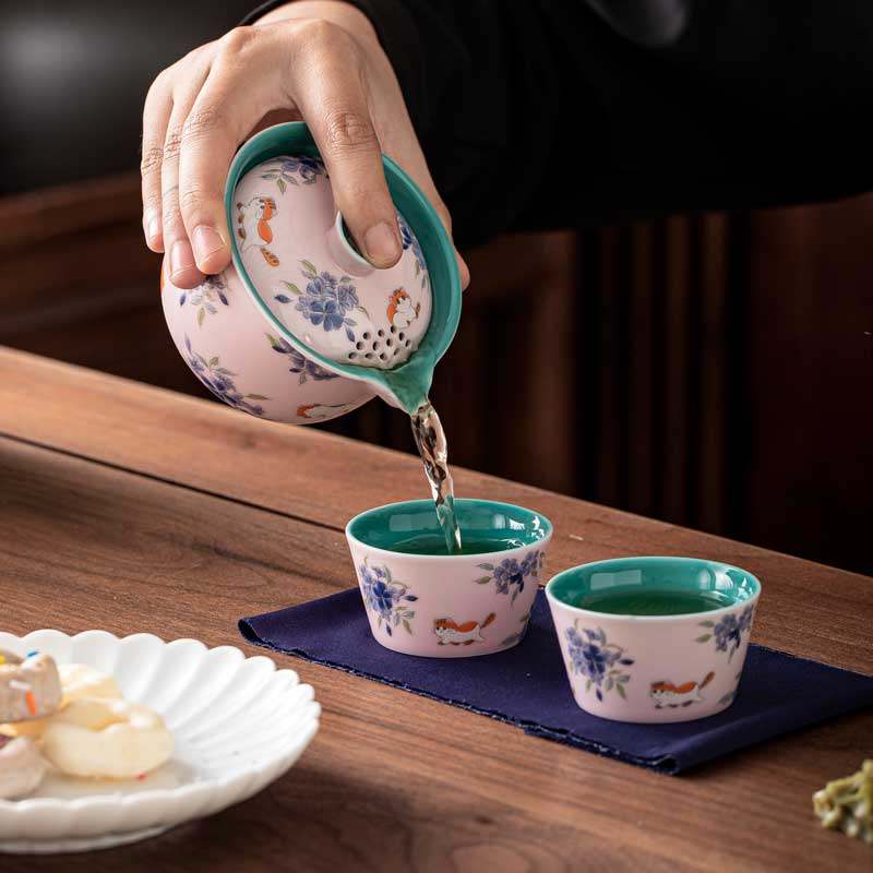 粉色功夫旅行茶具套装户外车载一壶两杯露营手抓壶便携式快客杯,淘宝优惠券,粉丝福利购,淘宝优惠卷