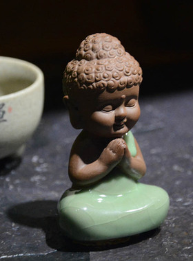 哥窑小如来茶宠茶具茶道零配可开片茶养车载家居小佛像摆件