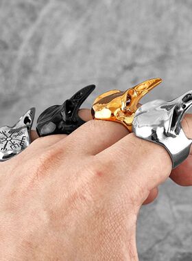 Viking Crow Skull Stainless Steel Mens Rings Punk Amulet Got