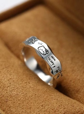 卡通涂鸦戒指波浪边情侣戒指男女猫咪动漫帕恰狗戒指环