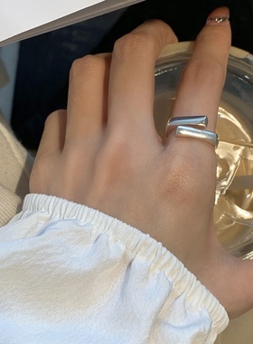 s925纯银几何交叉长方块戒指女韩版开口可调节食指环个性轻奢手饰
