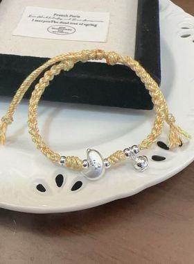 足银999精品香蕉转运珠铃铛手工编织手链送女友闺蜜情侣款手链