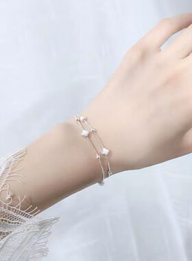 足银999幸运草纯银手链女夏手串小众手饰送女友七夕情人节礼物