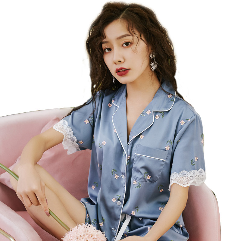 韩版夏季冰丝两件套装短袖短裤睡衣 图娅维睡衣/家居服套装