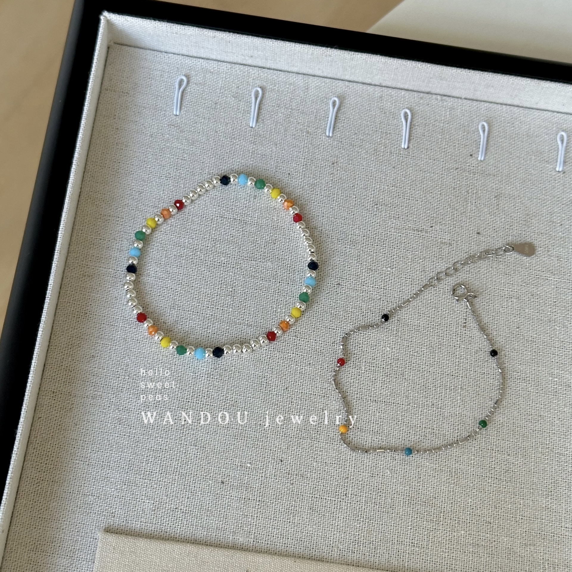 苏新皓同款 多巴胺925纯银彩虹豆豆滴釉手链彩色串珠叠戴手环女 - 图0