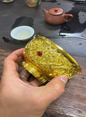 金龙金碗龙年礼品摆件金属镀金工艺品商务礼品镶宝石珐琅彩金碗