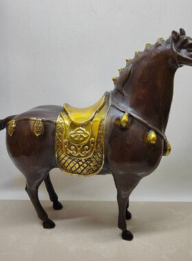 仿古鎏金唐马 铜战马一对 家居办公装饰摆件 收藏礼品 工艺品