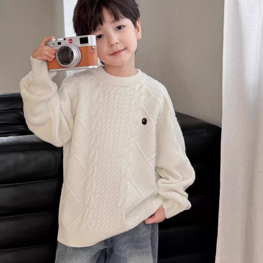 日本潮牌bapekids秋春冬季男女中大儿童装刺绣针织衫圆领毛衣上衣,淘宝优惠券,粉丝福利购,淘宝优惠卷