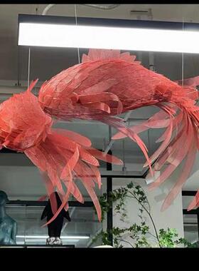 定制镂空鲸鱼雕塑售楼处商场展厅酒店不锈钢铁艺网格金鱼悬吊装饰