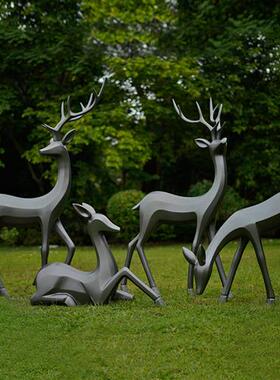 鹿雕塑摆件仿铜不锈钢玻璃钢梅花鹿户外公园动物园林景观小品装饰