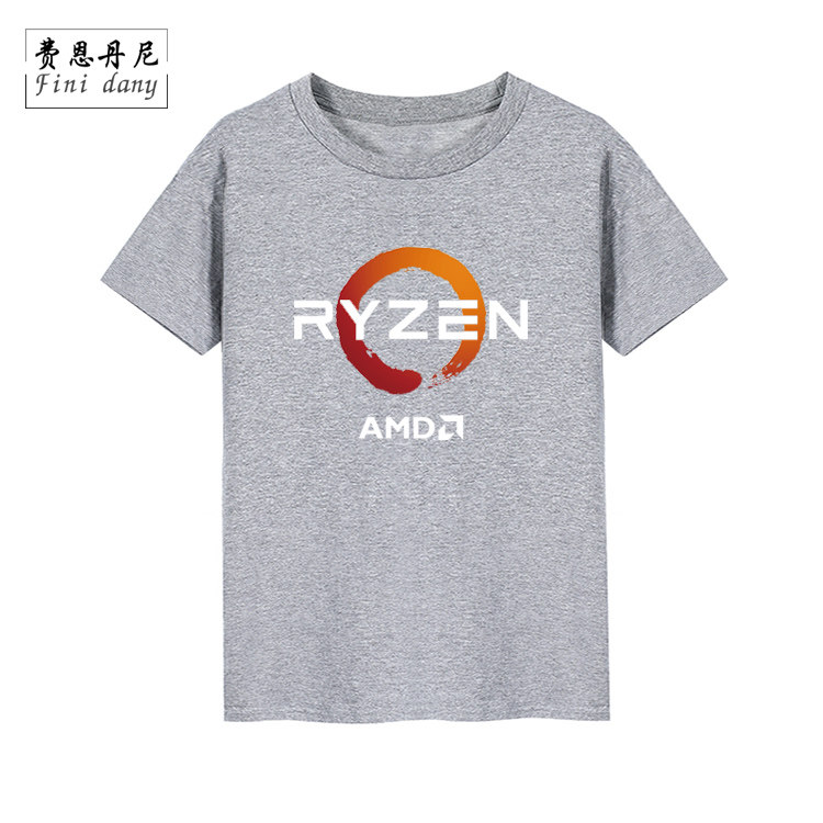八辰夏季AMD RYZEN锐龙LOGO印花男女休闲圆领体恤短袖衣服新潮_虎窝淘