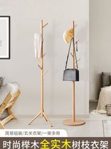 Clothes hat rack solid wood clothes hanger floor bedroom home hanging clothes hanger beech swivel shelf Easy hanging clothes rack