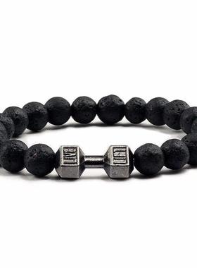 High Quality Men Beaded Bracelet Natural Black Lava Stone Du