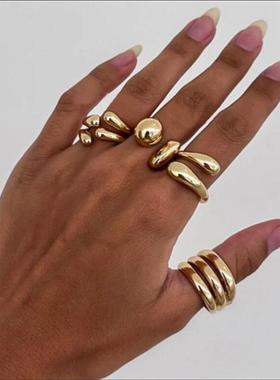 4-piece ring set 不规则光面戒指4件套女轻奢小众关节戒指套装