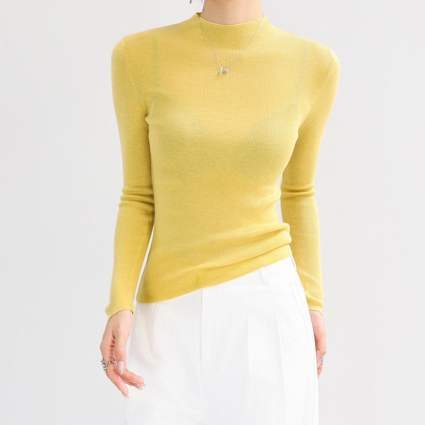 粉色半高领针织衫女羊毛打底衫软糯修身内搭长袖巨好看上衣高级感 - 图2