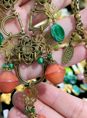 复古法国FRIED Paris琉璃项链vintage古董珠宝古铜色首饰