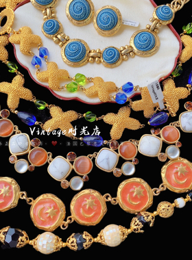 套装Vintage法国百搭孤品重工精致简单琉璃珐琅釉项链